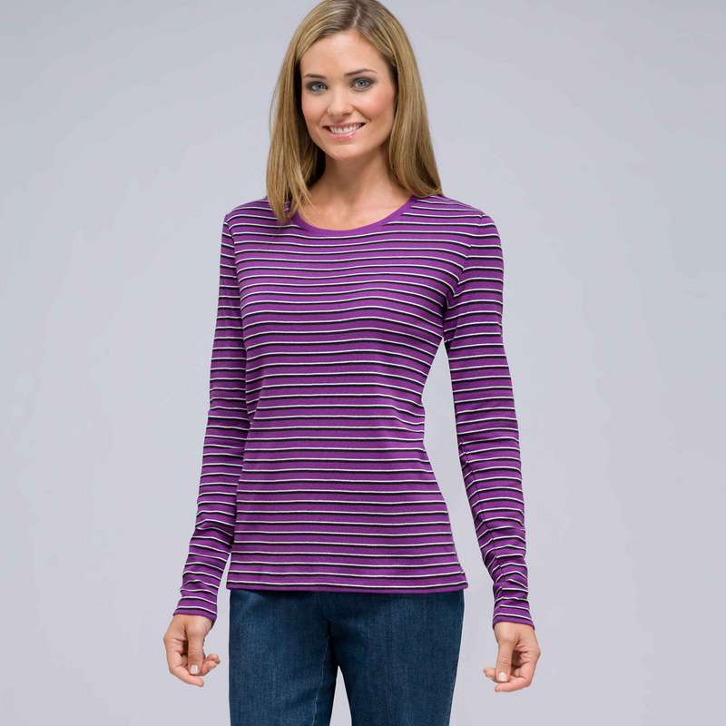 Long Sleeve Crew Neck Top, Meadow Violet Multi, large image number 0